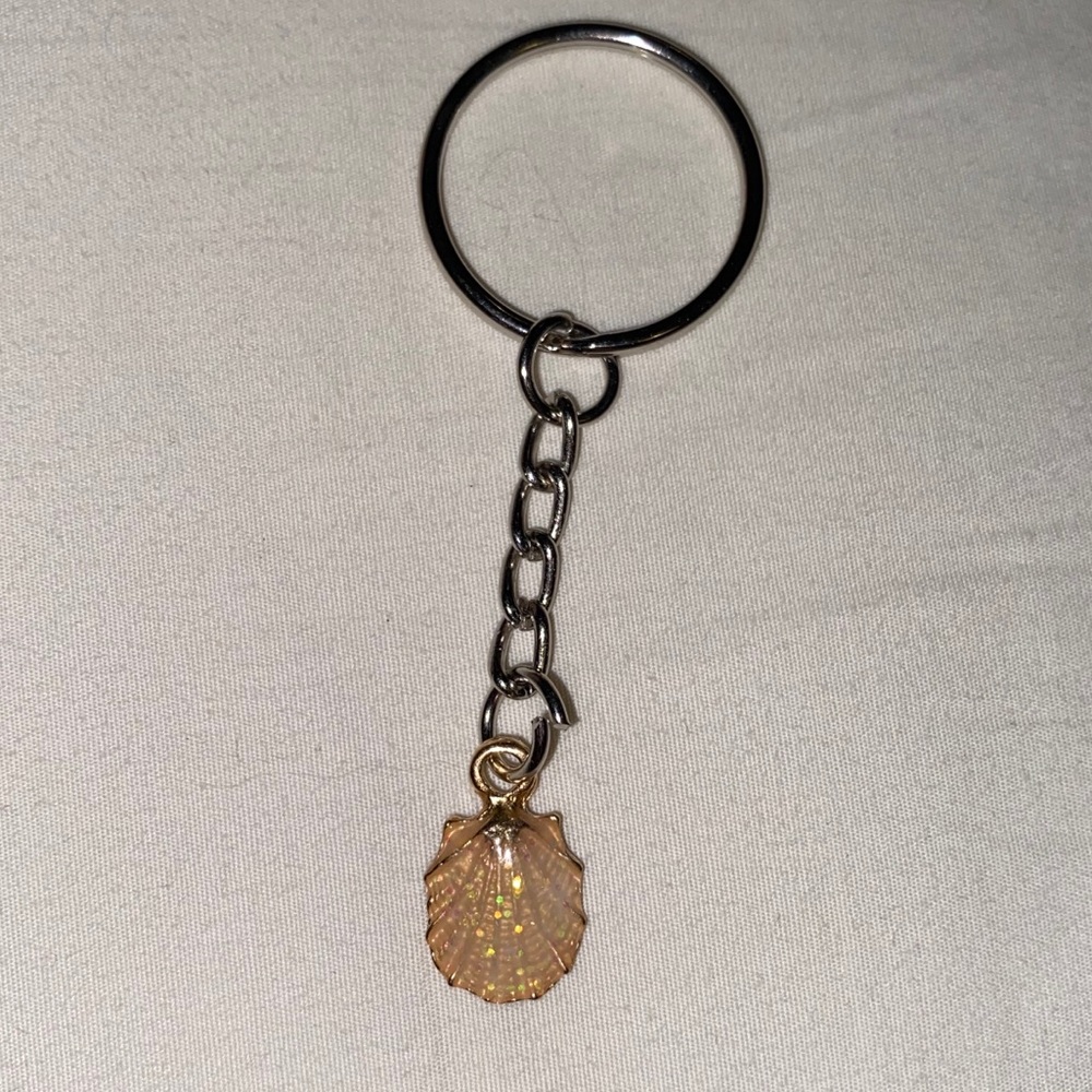 Peachy gold seashell keychain handmade gift beach ocean mermaid Ariel summer